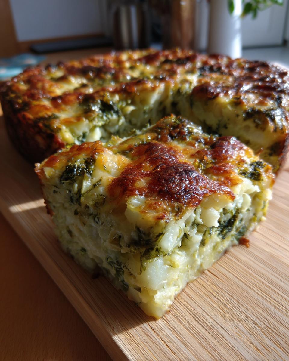 Ein angeschnittenes Stück Schupfnudel-Wirsing-Gratin mit goldbraun gebackener Käsekruste auf einem Holzbrett.